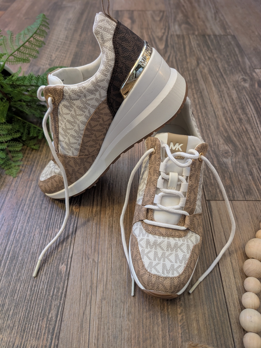 Michael Kors Women’s Beige/Tan Logo Wedge Sneakers